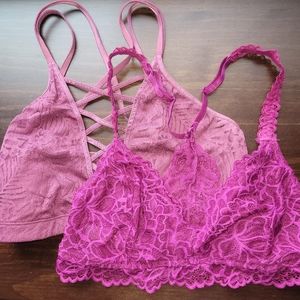 Two hot pink bralettes